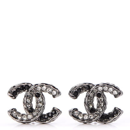 Chanel Ruthenium Crystal CC Earrings Silver Black 1 of 6