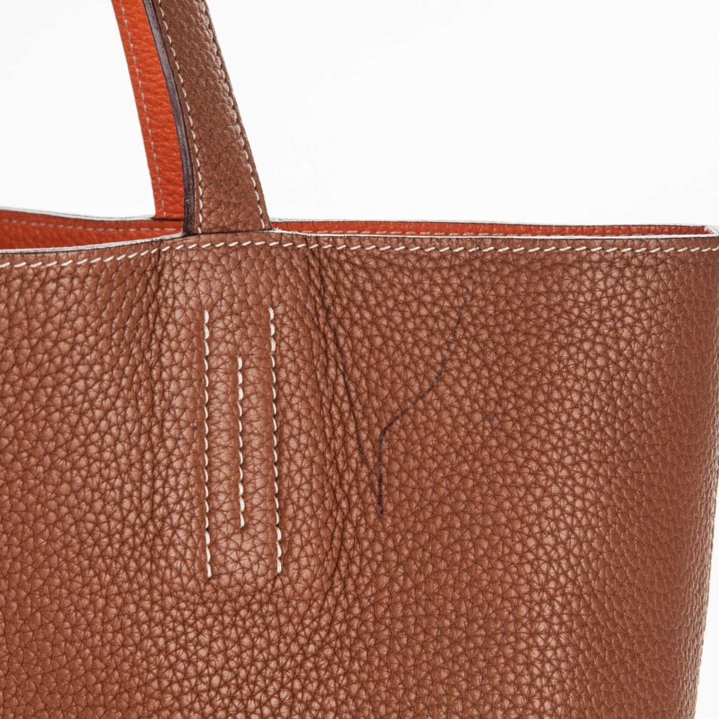 Taurillon Clemence Double Sens 36 Reversible Tote Gold Orange