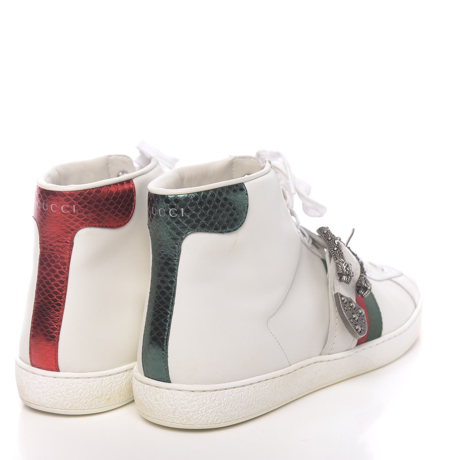 Gucci Calfskin Ayers Web Mens Dionysus High Top Sneakers 10.5 White 4 of 11
