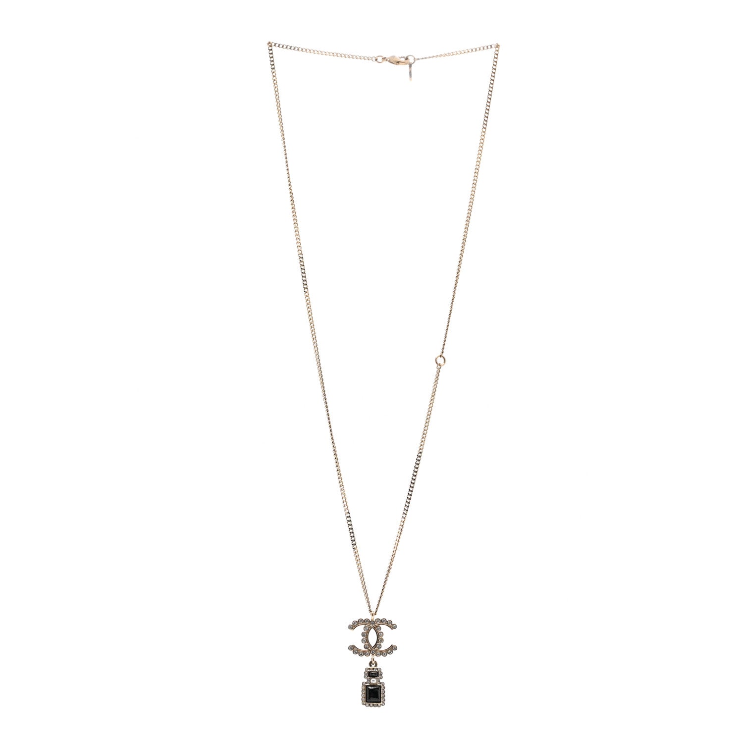 Chanel Crystal Pearl CC Perfume Bottle Necklace Black Gold 5 of 5