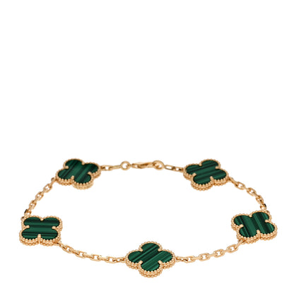 Van Cleef & Arpels 18K Yellow Gold Malachite 5 Motifs Vintage Alhambra Bracelet 1 of 5