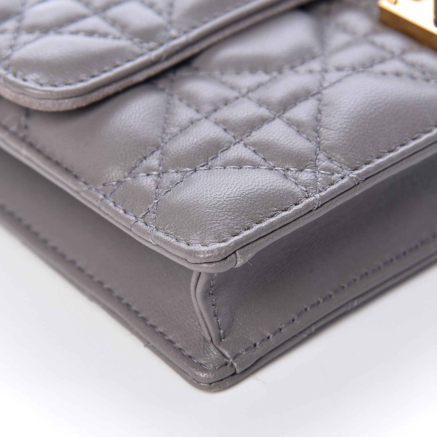 Christian Dior Lambskin Cannage Dioraddict Wallet on Chain Clutch Grey 10 of 14