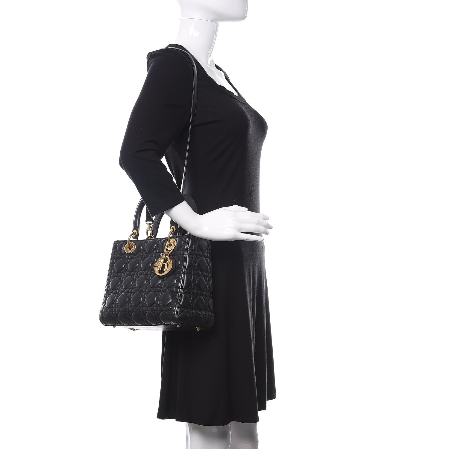 Christian Dior Lambskin Cannage Medium Lady Dior Black 2 of 13