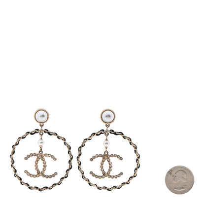 Chanel Lambskin Crystal Pearl CC Drop Earrings Gold Black 2 of 4