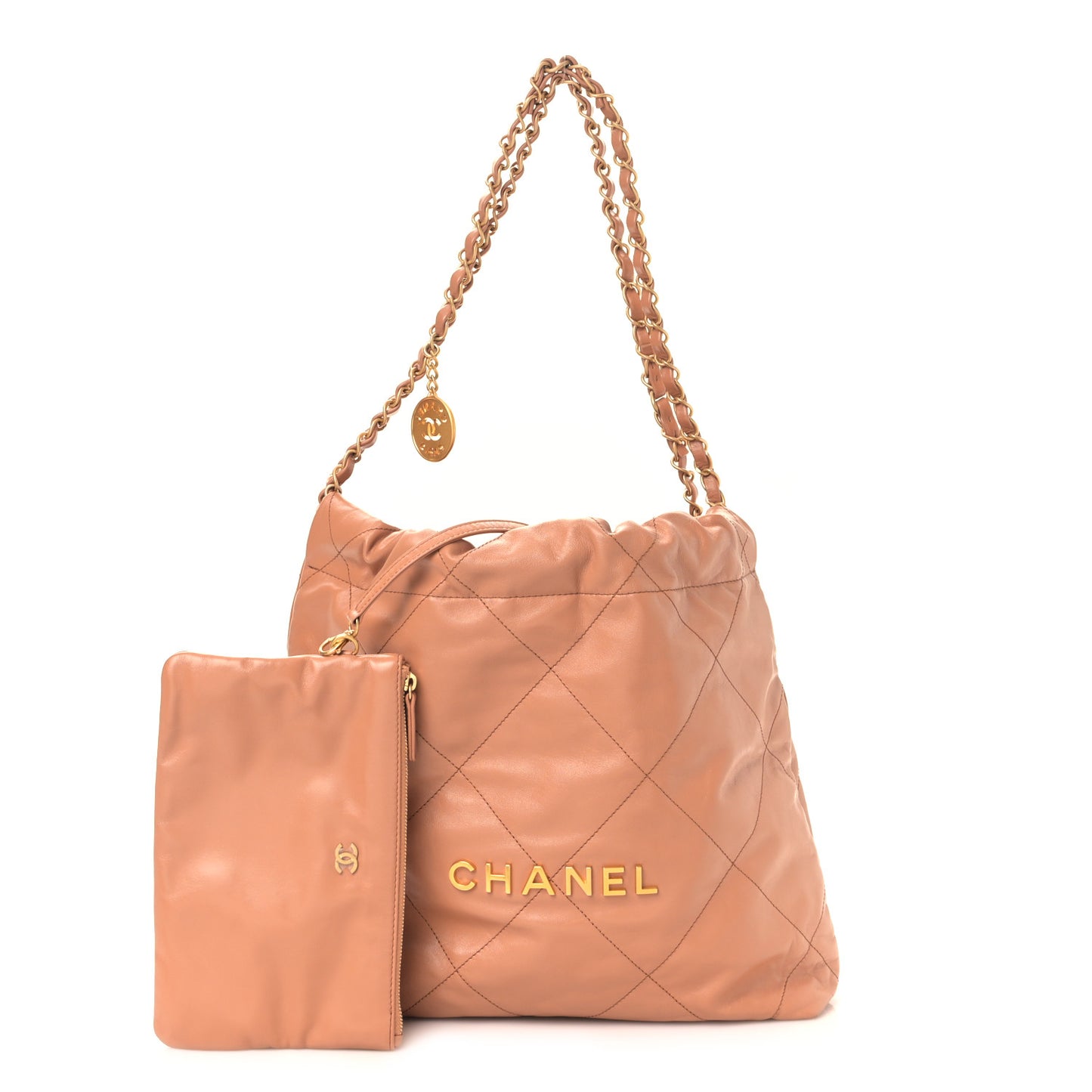 Shiny Calfskin Quilted Small Chanel 22 Beige