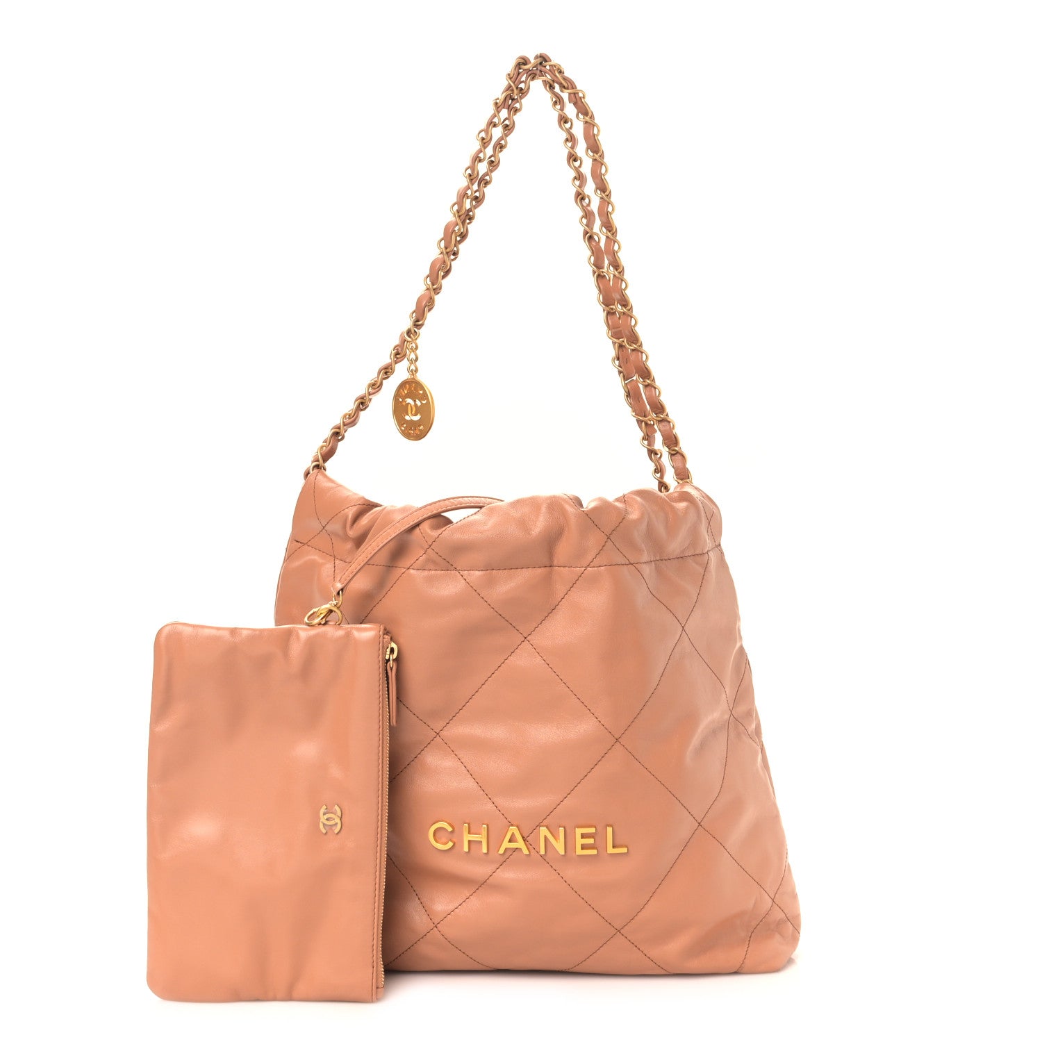 Chanel Shiny Calfskin Quilted Small Chanel 22 Beige 1 of 9