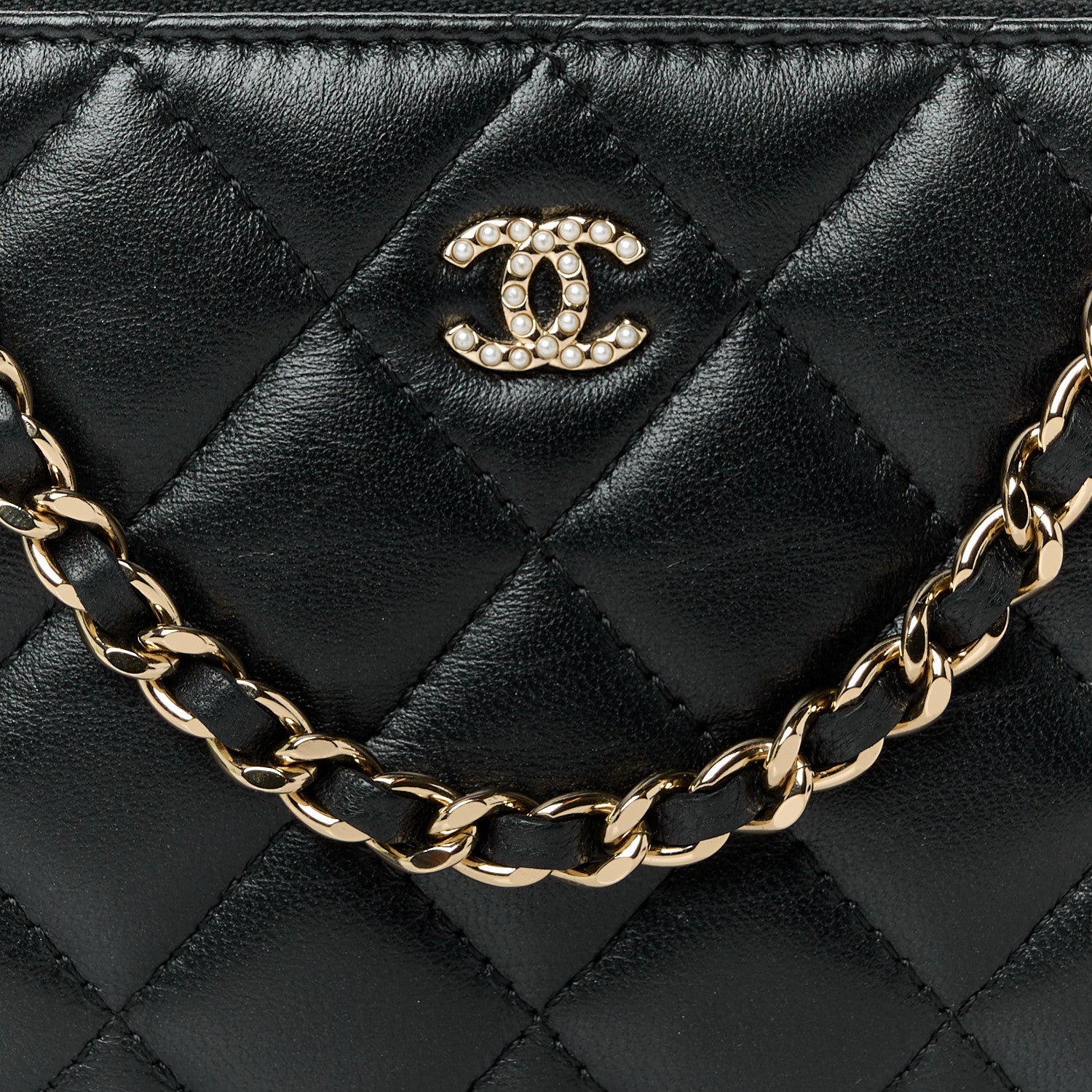 Chanel Lambskin Quilted Pearl Clutch With Chain Black 11 of 13