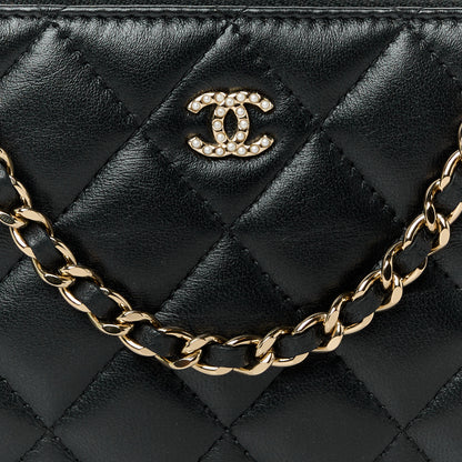 Chanel Lambskin Quilted Pearl Clutch With Chain Black 11 of 13