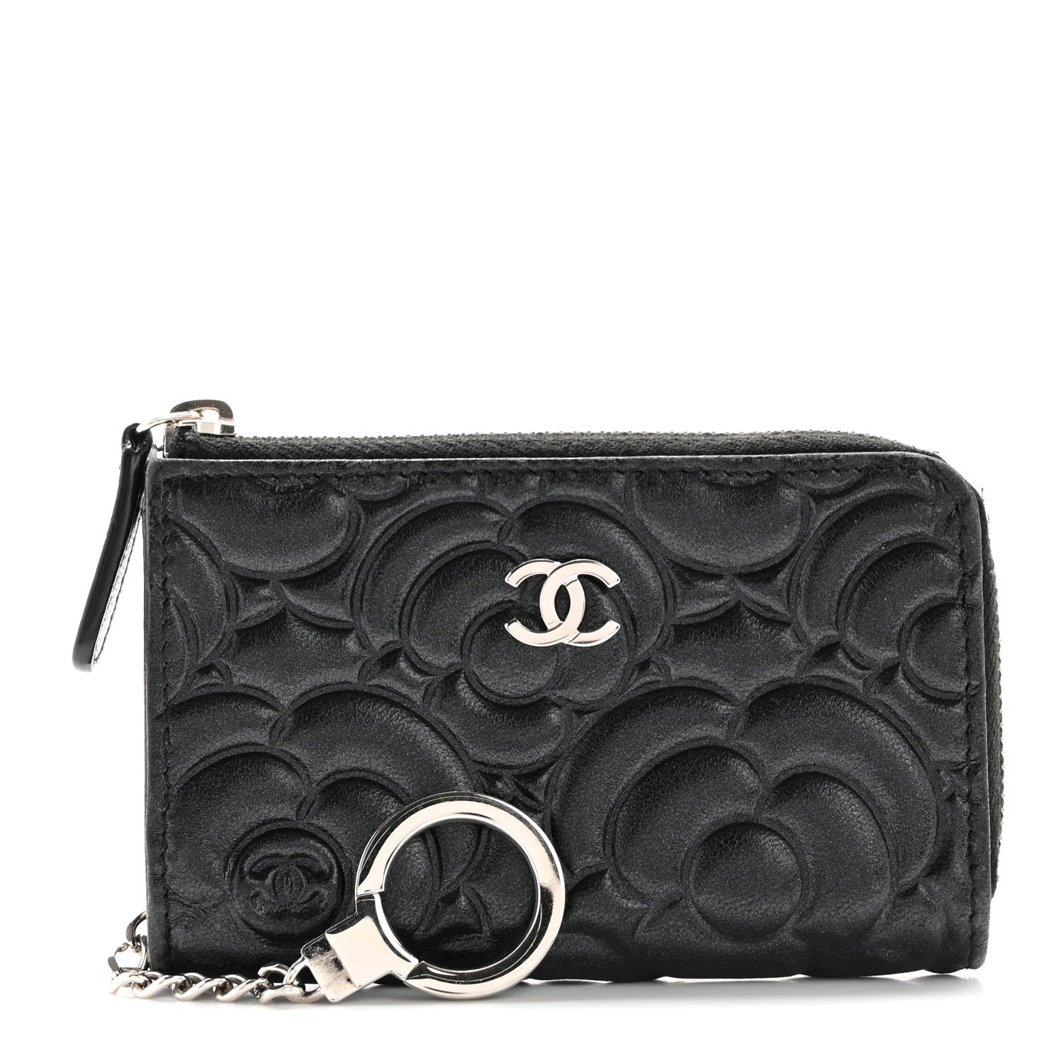 Chanel Lambskin Camellia Embossed Key Holder Case Black 1 of 13