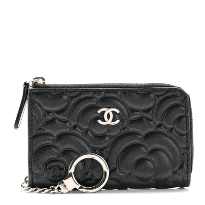 Chanel Lambskin Camellia Embossed Key Holder Case Black 1 of 13