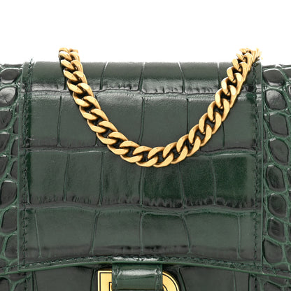 Balenciaga Shiny Calfskin Crocodile Embossed Hourglass Chain Bag Forest Green 7 of 10