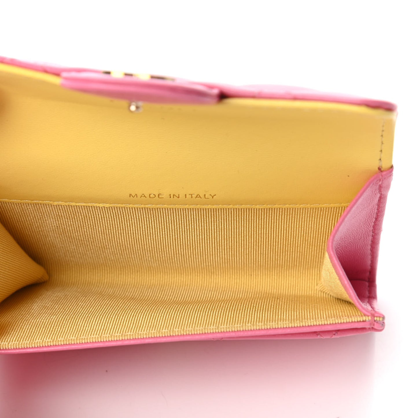 Lambskin Quilted Flap Card Holder Wallet Pink Yellow