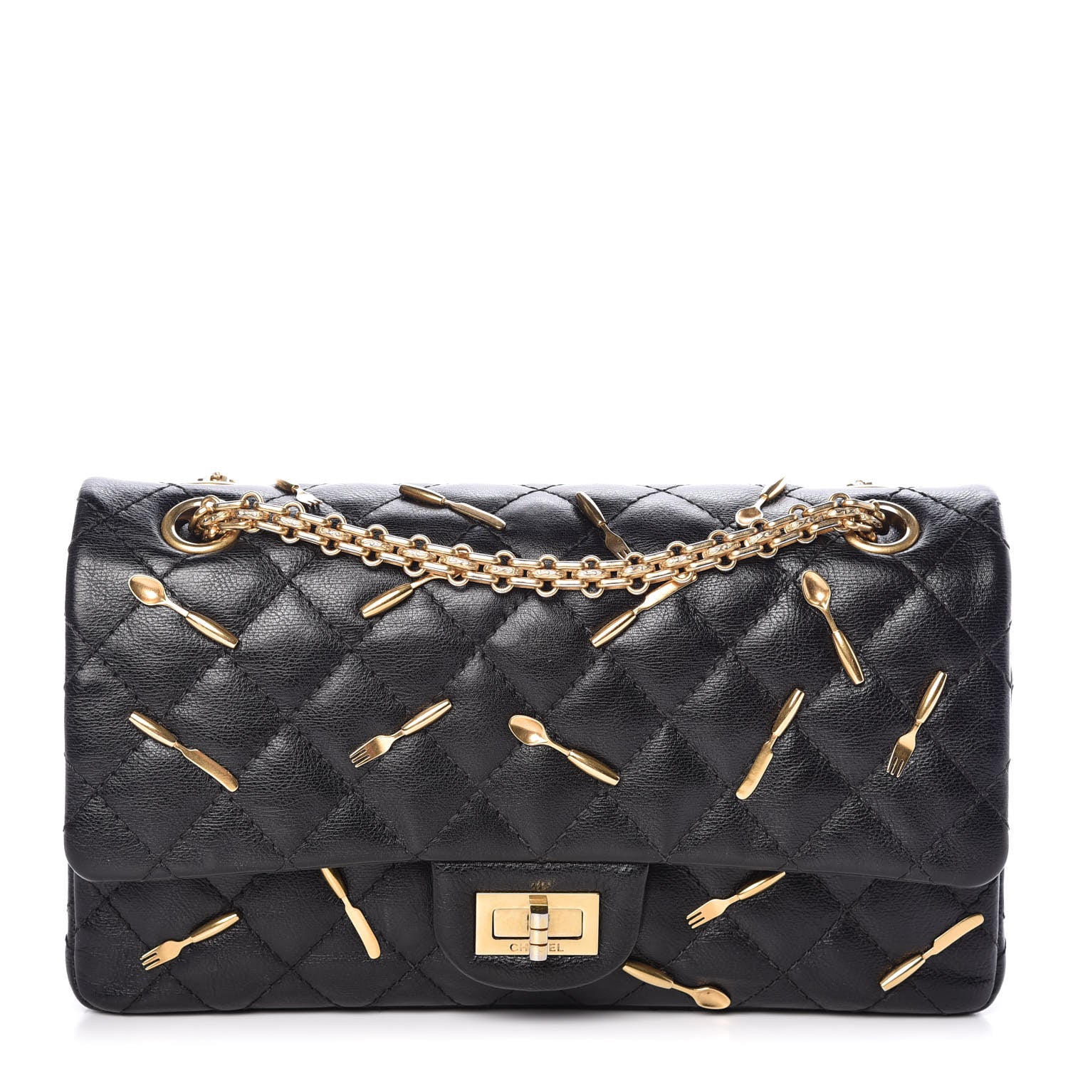 Chanel Calfskin Quilted Spoon Charms Brasserie 2.55 Reissue 225 Flap Black 1 of 11