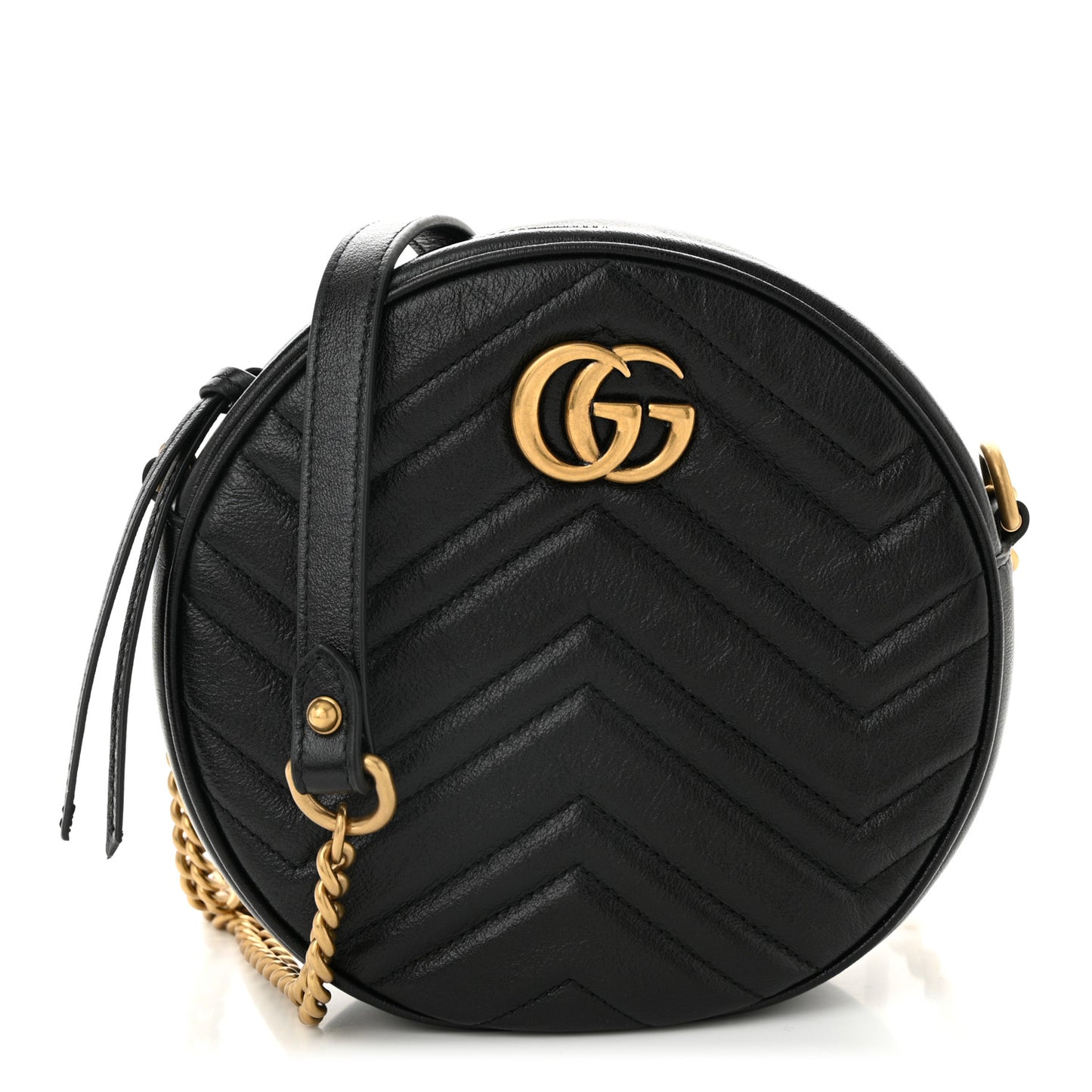 Azalea Calfskin Matelasse Heart Mini GG Marmont Round Shoulder Bag Black