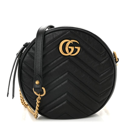 Gucci Azalea Calfskin Matelasse Heart Mini GG Marmont Round Shoulder Bag Black 1 of 10
