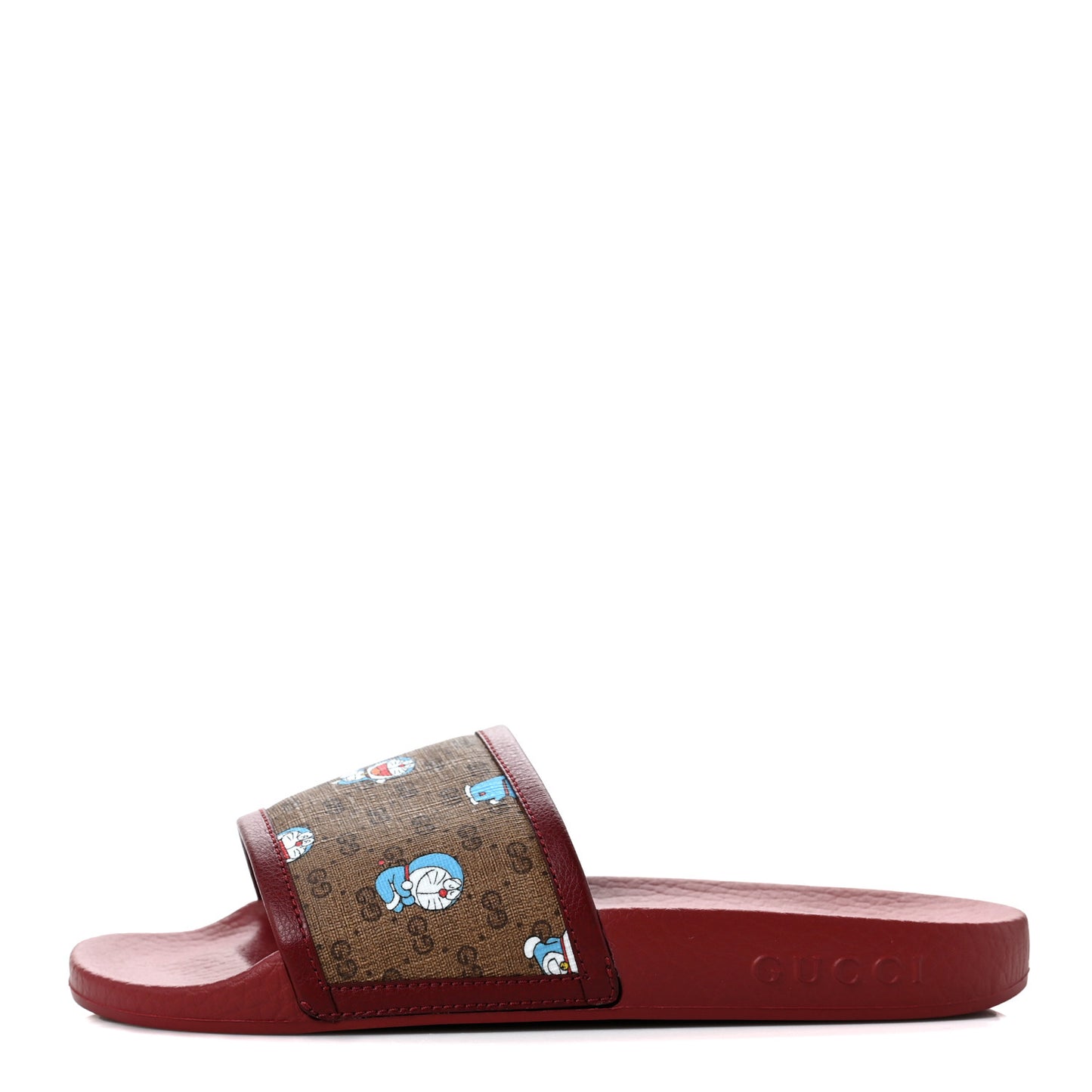 X DORAEMON Mini Vintage GG Supreme Monogram Womens Slide Sandals 35 Beige Cherry Red