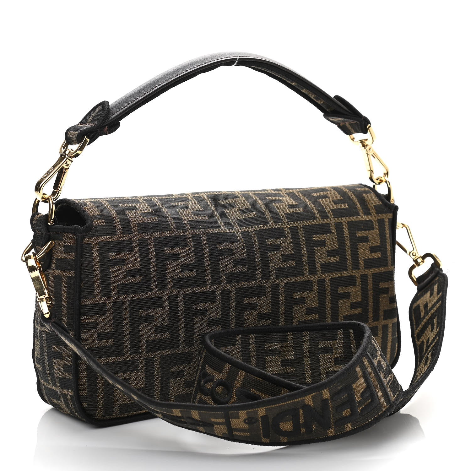 Fendi Fabric Jacquard FF 1974 Medium Baguette Tobacco Moro Black 3 of 13