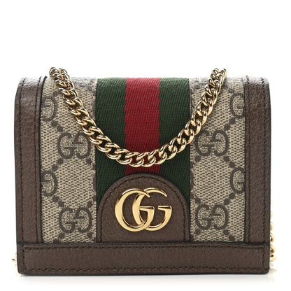 Gucci GG Supreme Monogram Web Ophidia Chain Card Case Wallet Beige New Acero 1 of 11
