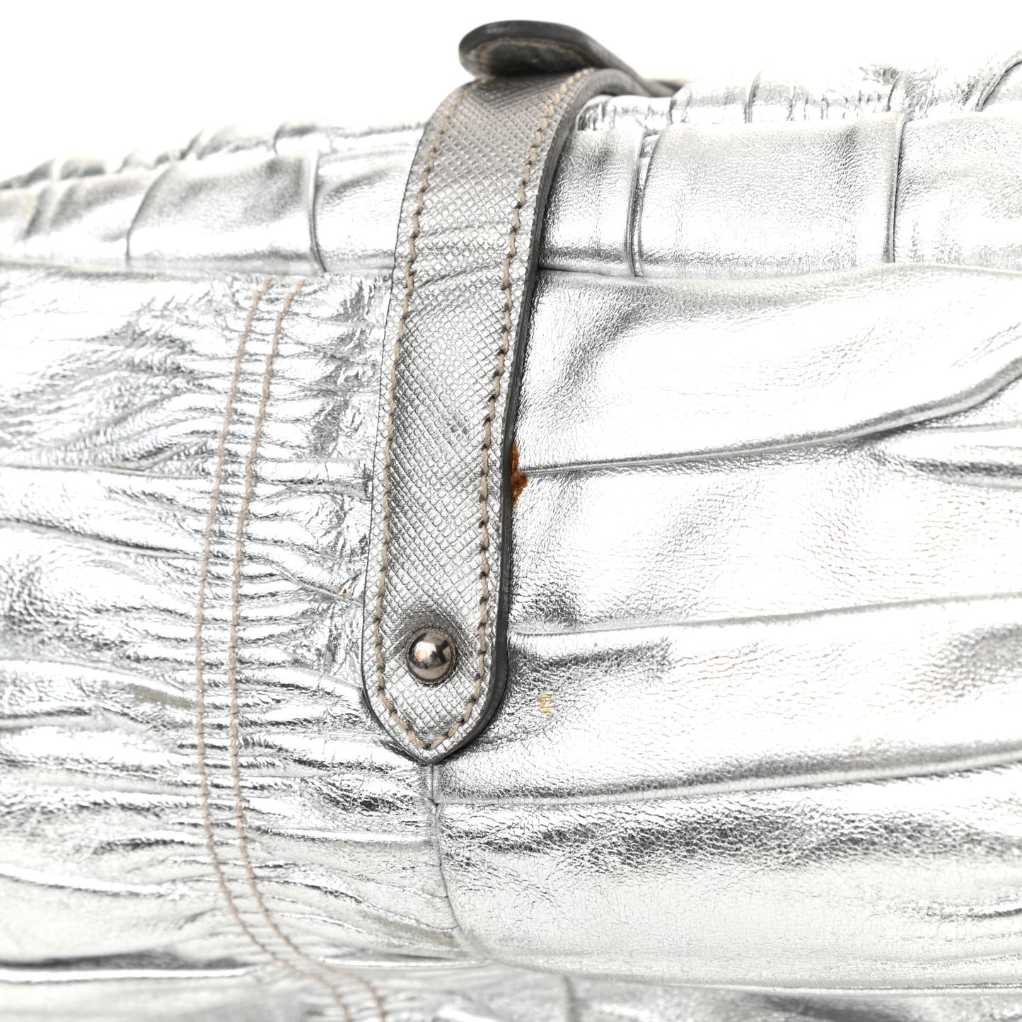 Metallic Nappa Gaufre Messenger Tote Silver