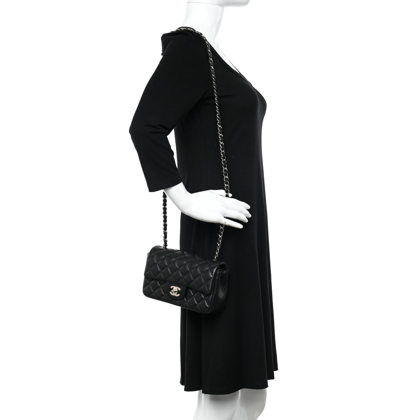 Lambskin Quilted Mini Rectangular Flap Black
