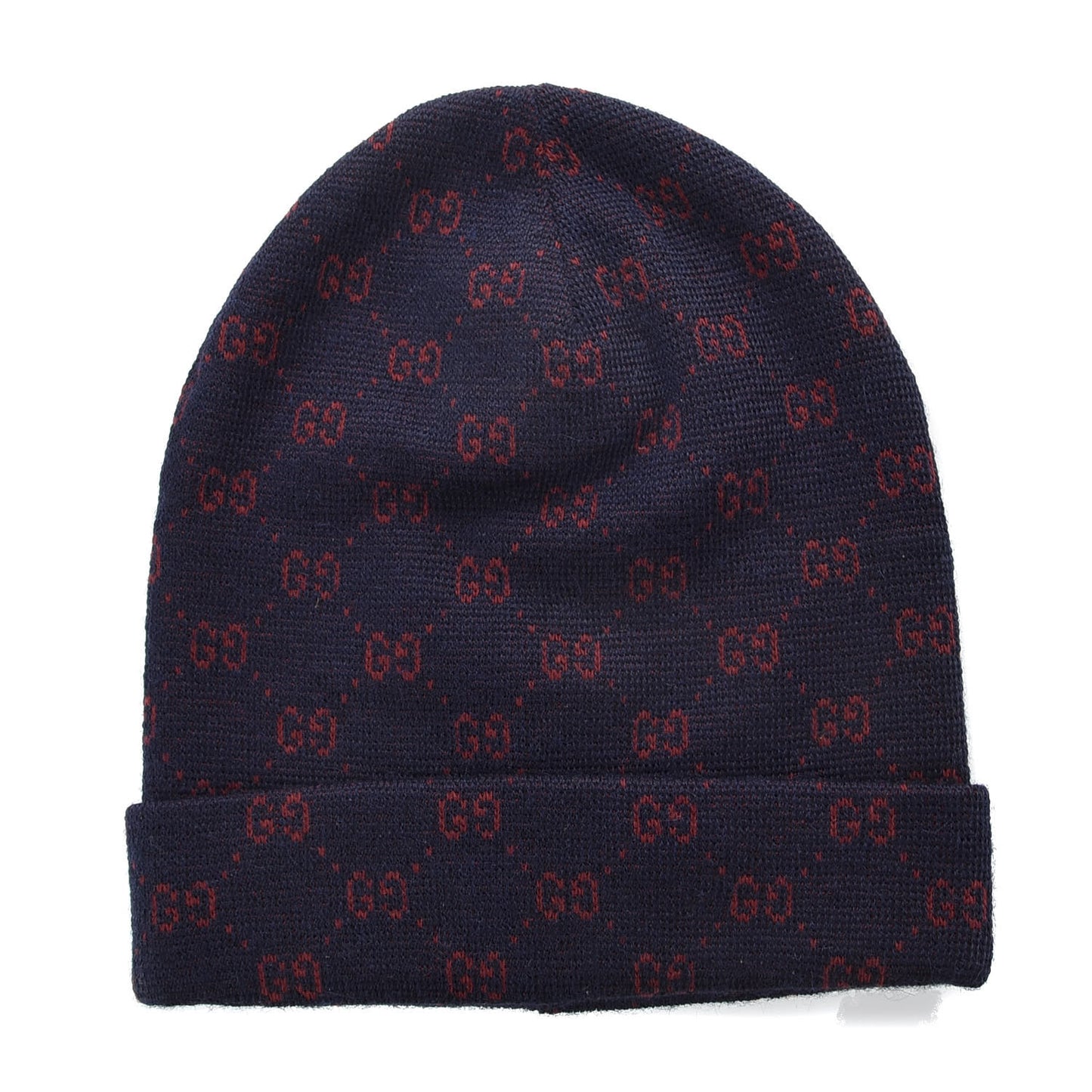 Wool GG Monogram Beanie Hat M Navy Red