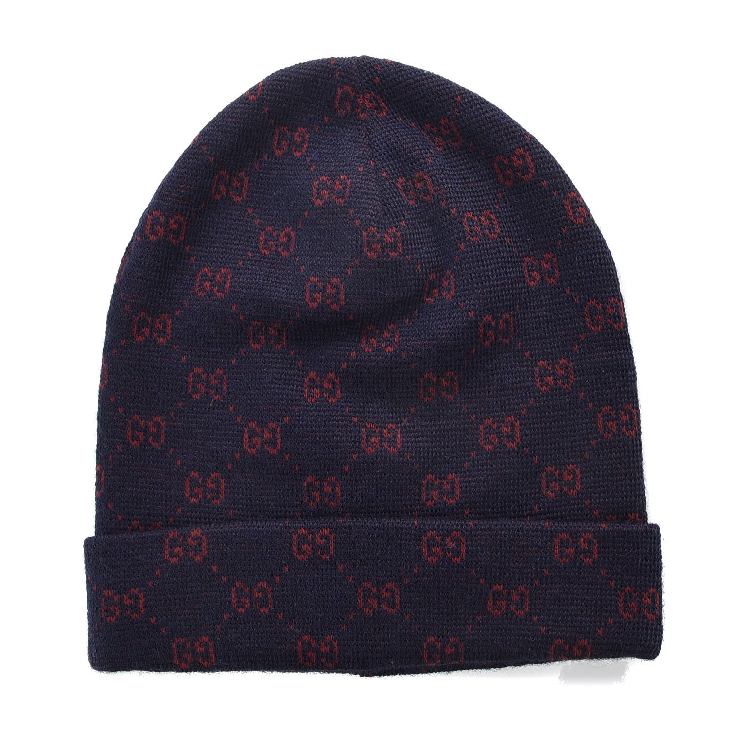 Gucci Wool GG Monogram Beanie Hat M Navy Red 1 of 4