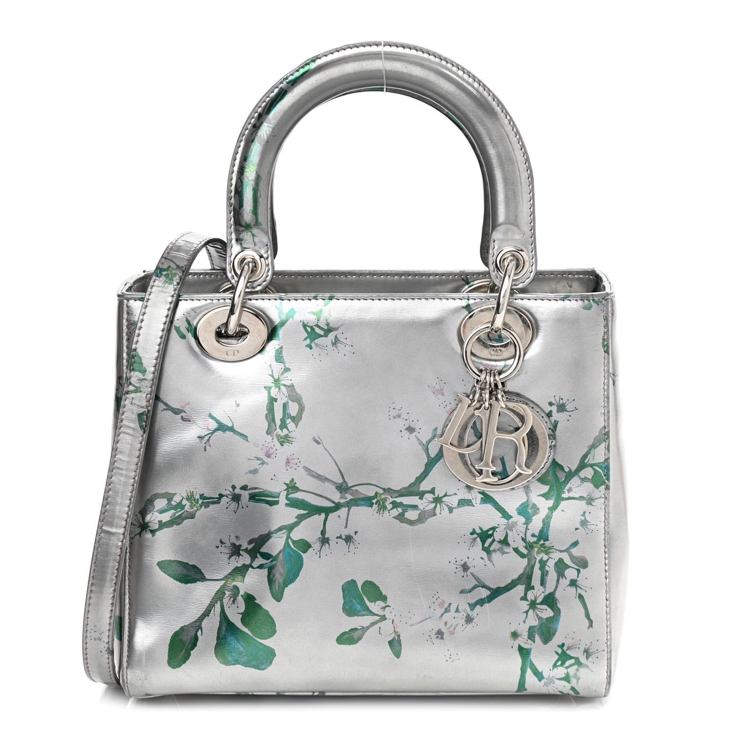 Metallic Patent Floral Printed Medium Lady Dior