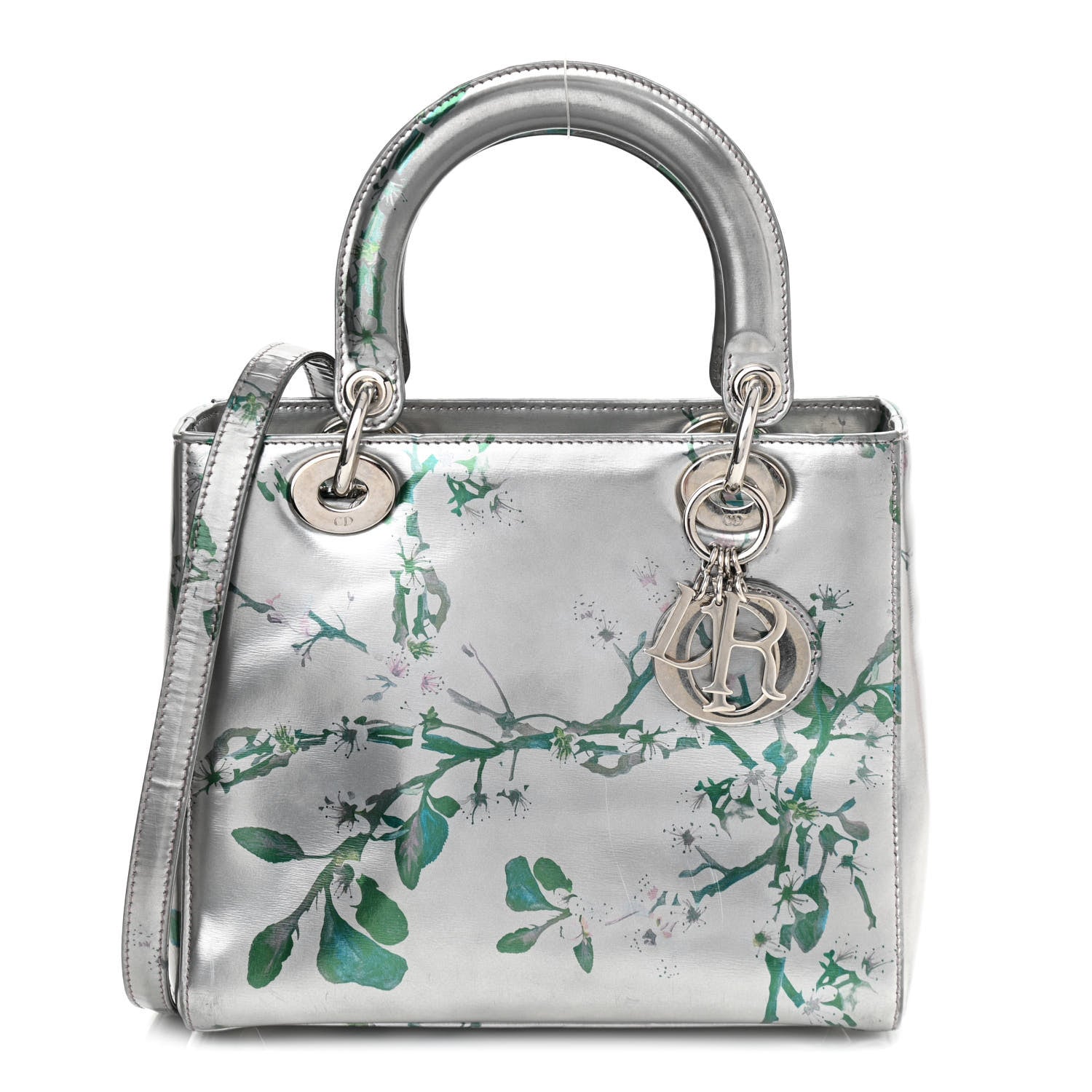 Christian Dior Metallic Patent Floral Printed Medium Lady Dior 1 of 11