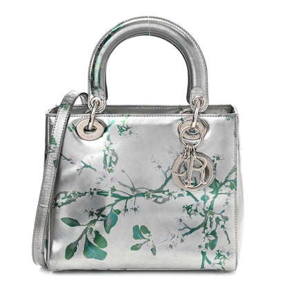 Christian Dior Metallic Patent Floral Printed Medium Lady Dior 1 of 11