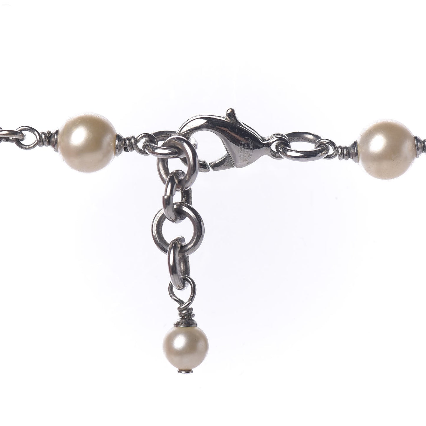 Crystal Pearl CC Long Necklace Silver