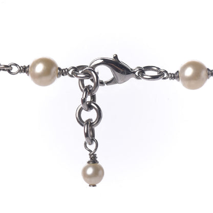 Chanel Crystal Pearl CC Long Necklace Silver 7 of 9