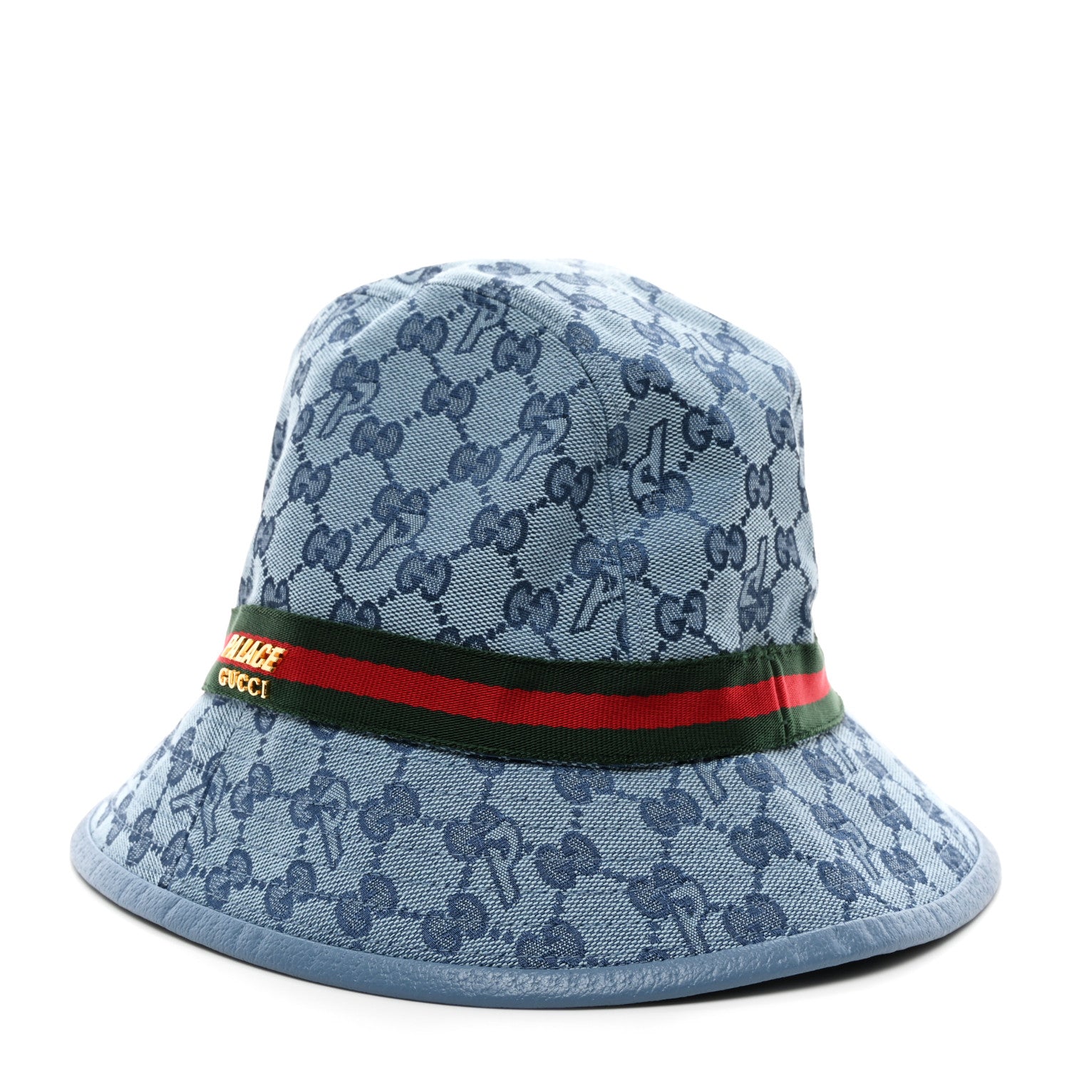 Gucci X PALACE Monogram Canvas Dollar Calfskin Bucket Hat L Pale Blue 1 of 9