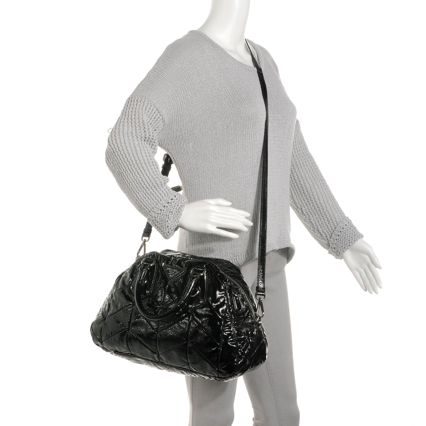 Vernice Chevron Dome Satchel Black