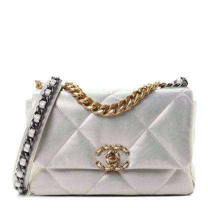 Chanel Iridescent Calfskin Quilted Medium Chanel 19 Flap White 1 of 4