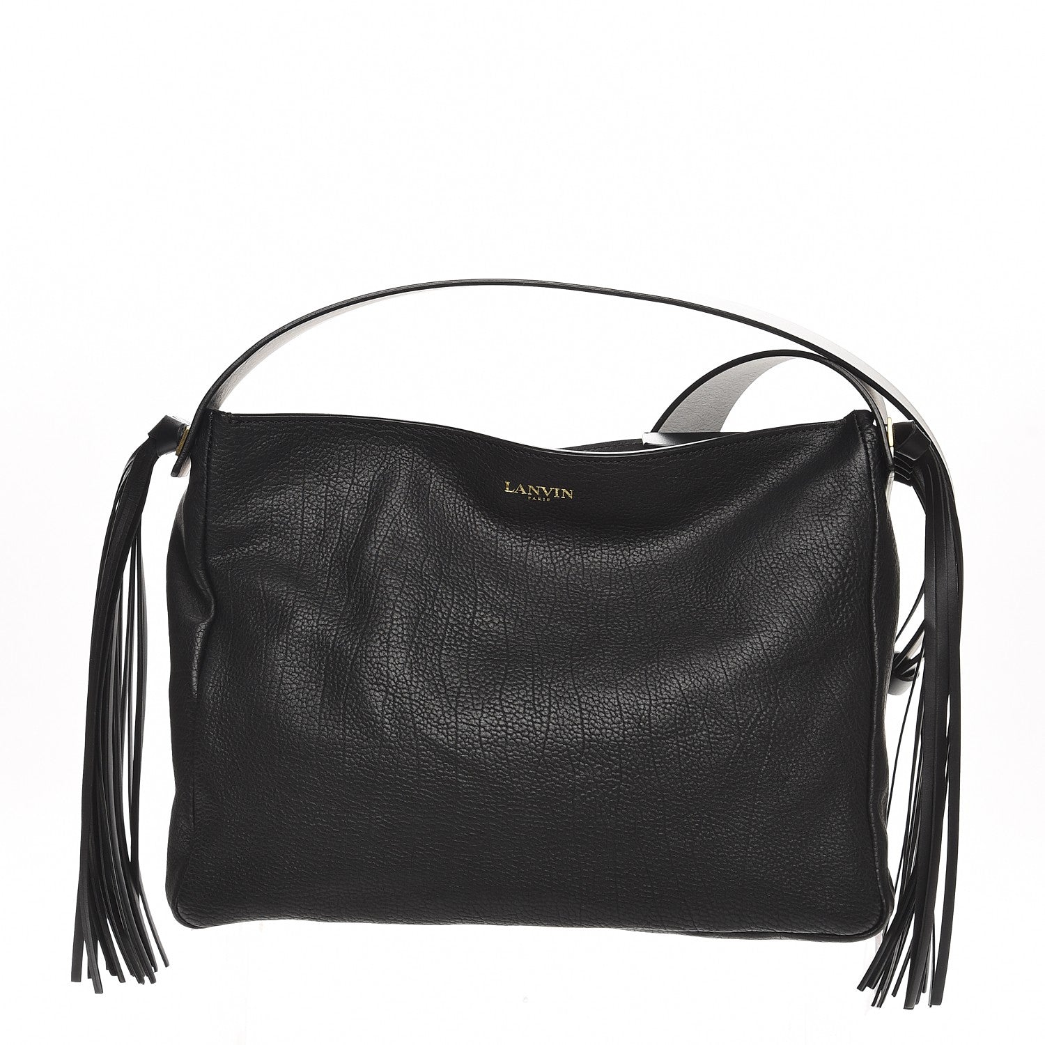 Lanvin Calfskin Tribale Fringe Shoulder Bag Black 1 of 7