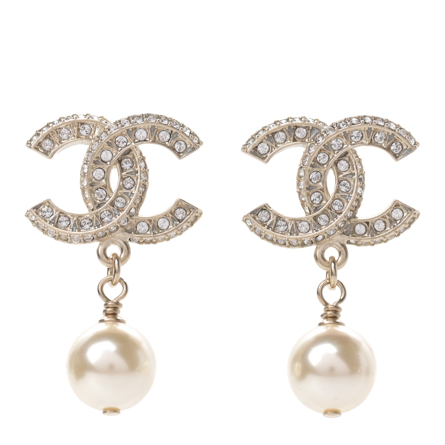 Crystal Pearl CC Drop Earrings Gold