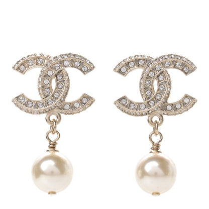 Chanel Crystal Pearl CC Drop Earrings Gold 1 of 5