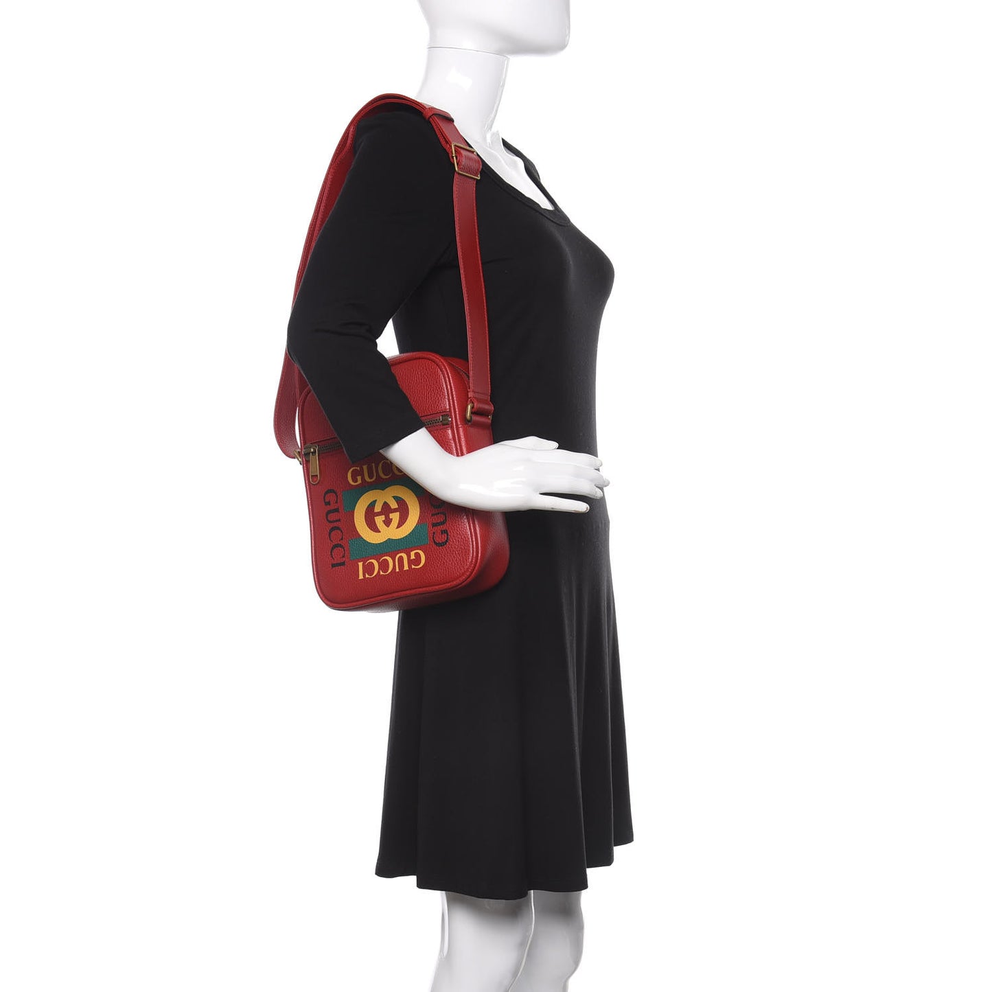Grained Calfskin Logo Messenger Bag Hibiscus Red