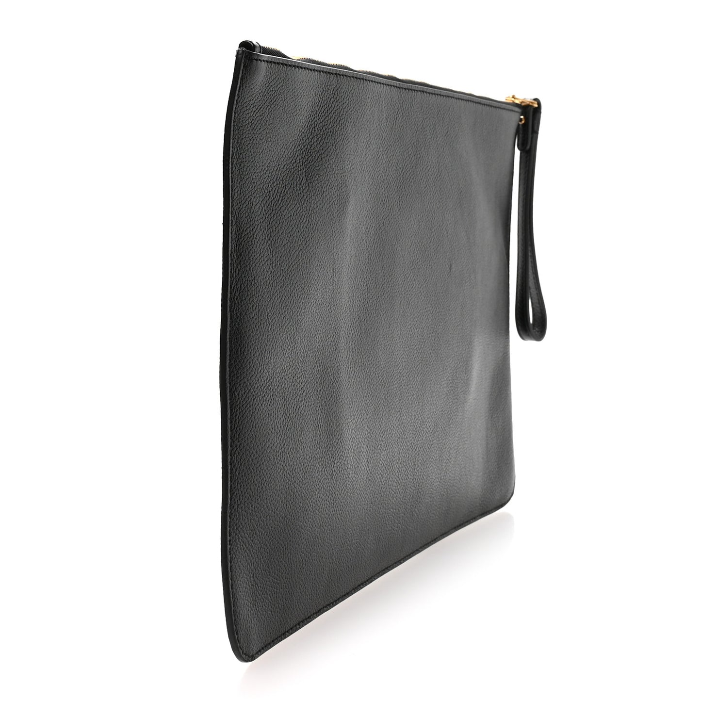 Calfskin Logo Large Cash Pouch With Handle Black White