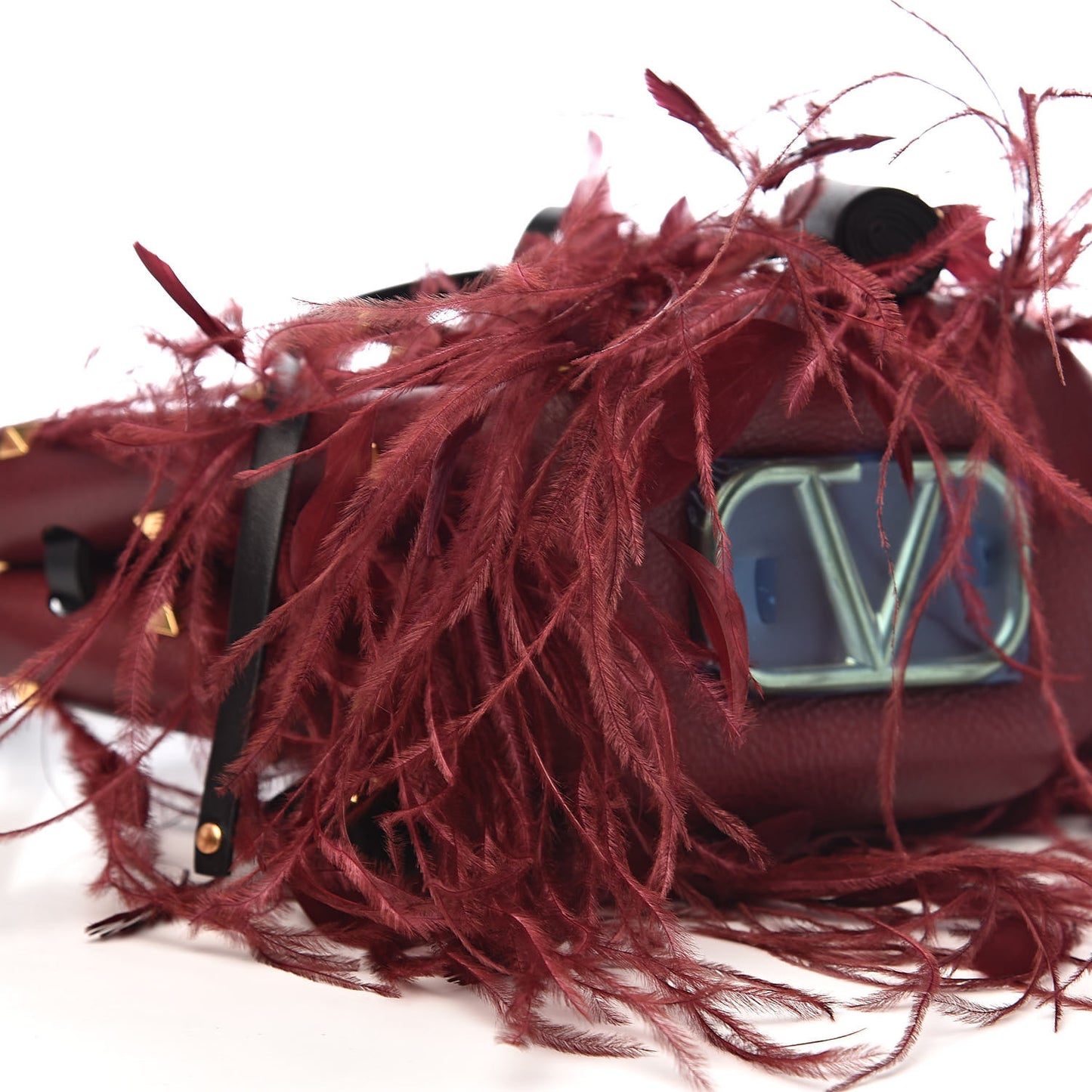 Calfskin Feather VLogo Bucket Bag Cerise