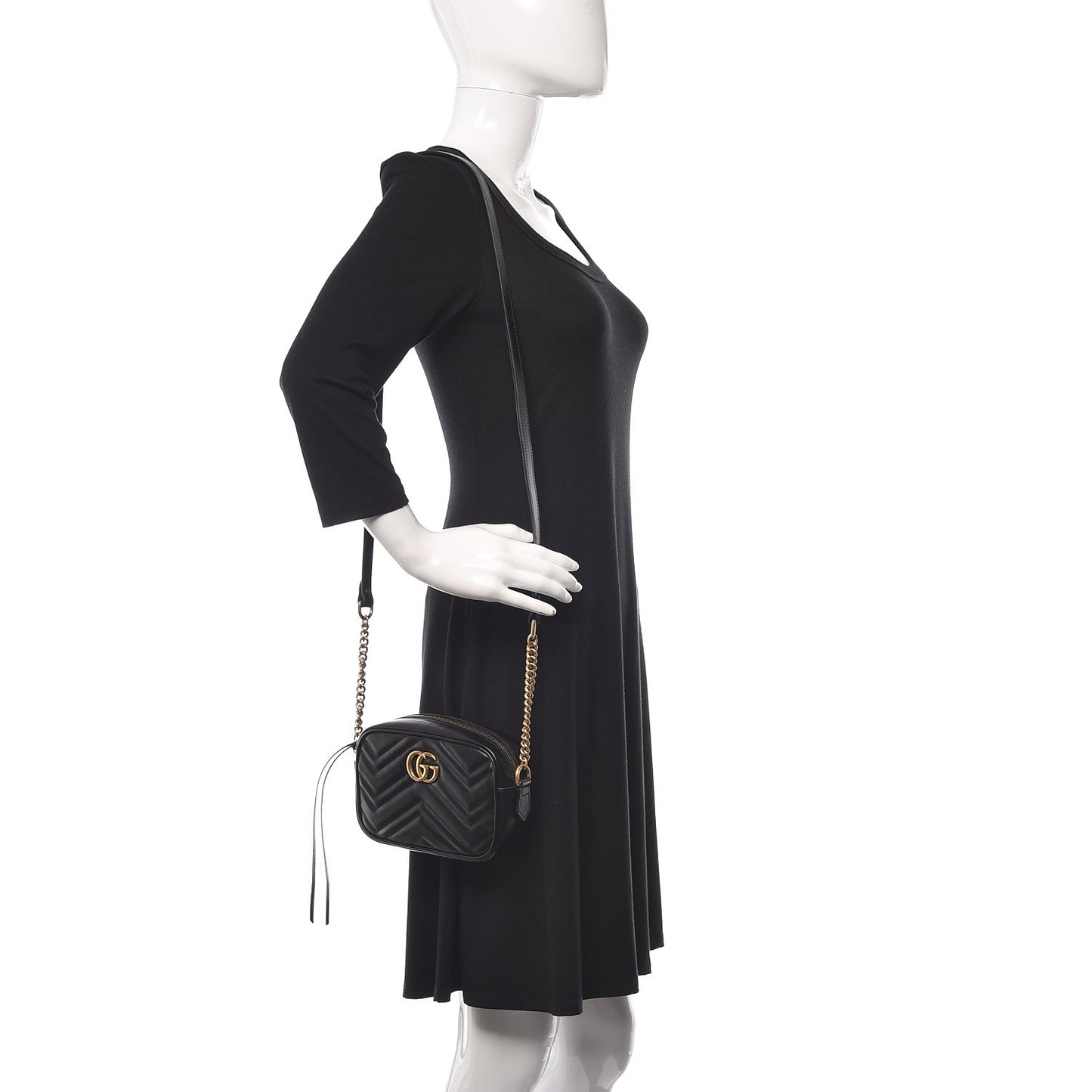 Calfskin Matelasse Mini GG Marmont Chain Shoulder Bag Black