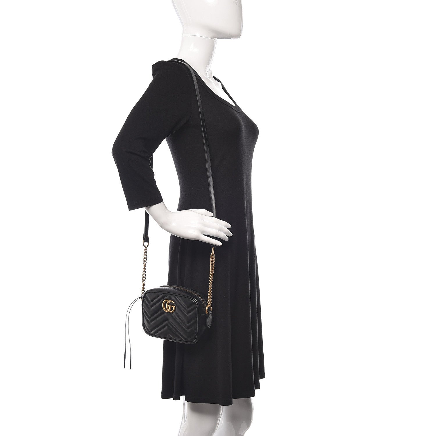 Gucci Calfskin Matelasse Mini GG Marmont Chain Shoulder Bag Black 2 of 10