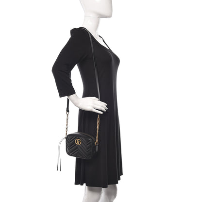 Gucci Calfskin Matelasse Mini GG Marmont Chain Shoulder Bag Black 2 of 10