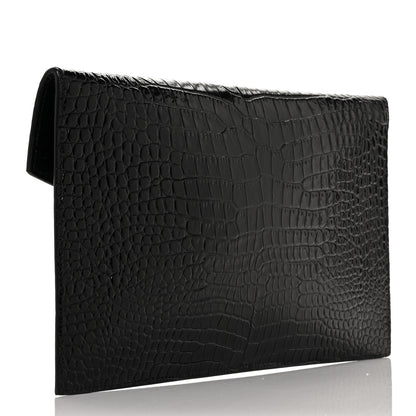 Saint Laurent Calfskin Crocodile Embossed Uptown Monogram Pouch Black 3 of 8
