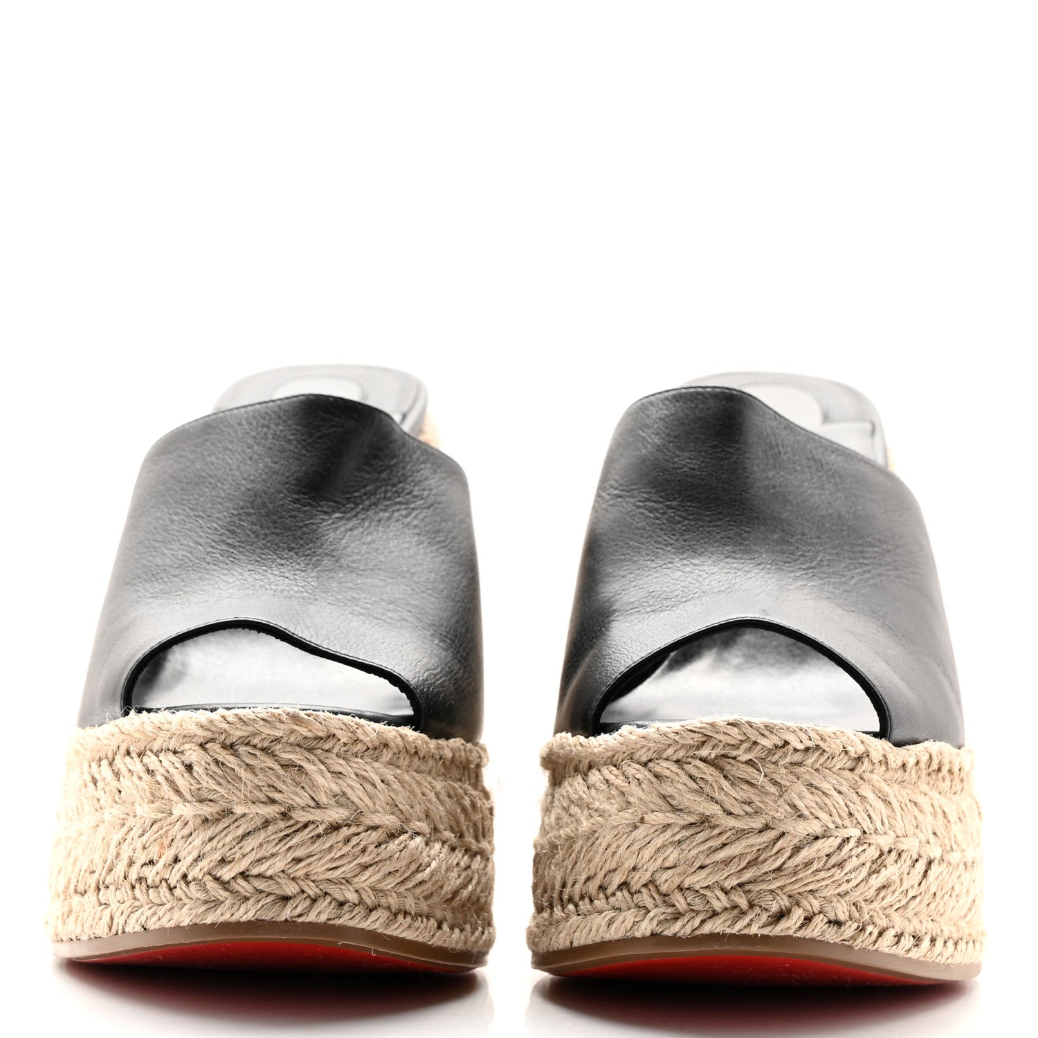 Christian Louboutin Calfskin Ariella Zeppa 130 Espadrille Sandals 37 Black Naturel 2 of 14