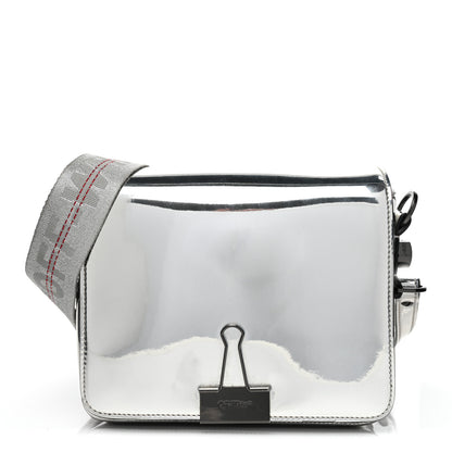 Off-White Patent Mirror Binder Clip Bag Silver 1 of 11
