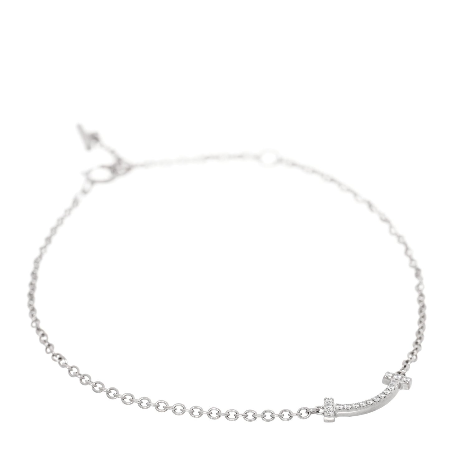 18K White Gold Diamond Mini T Smile Bracelet