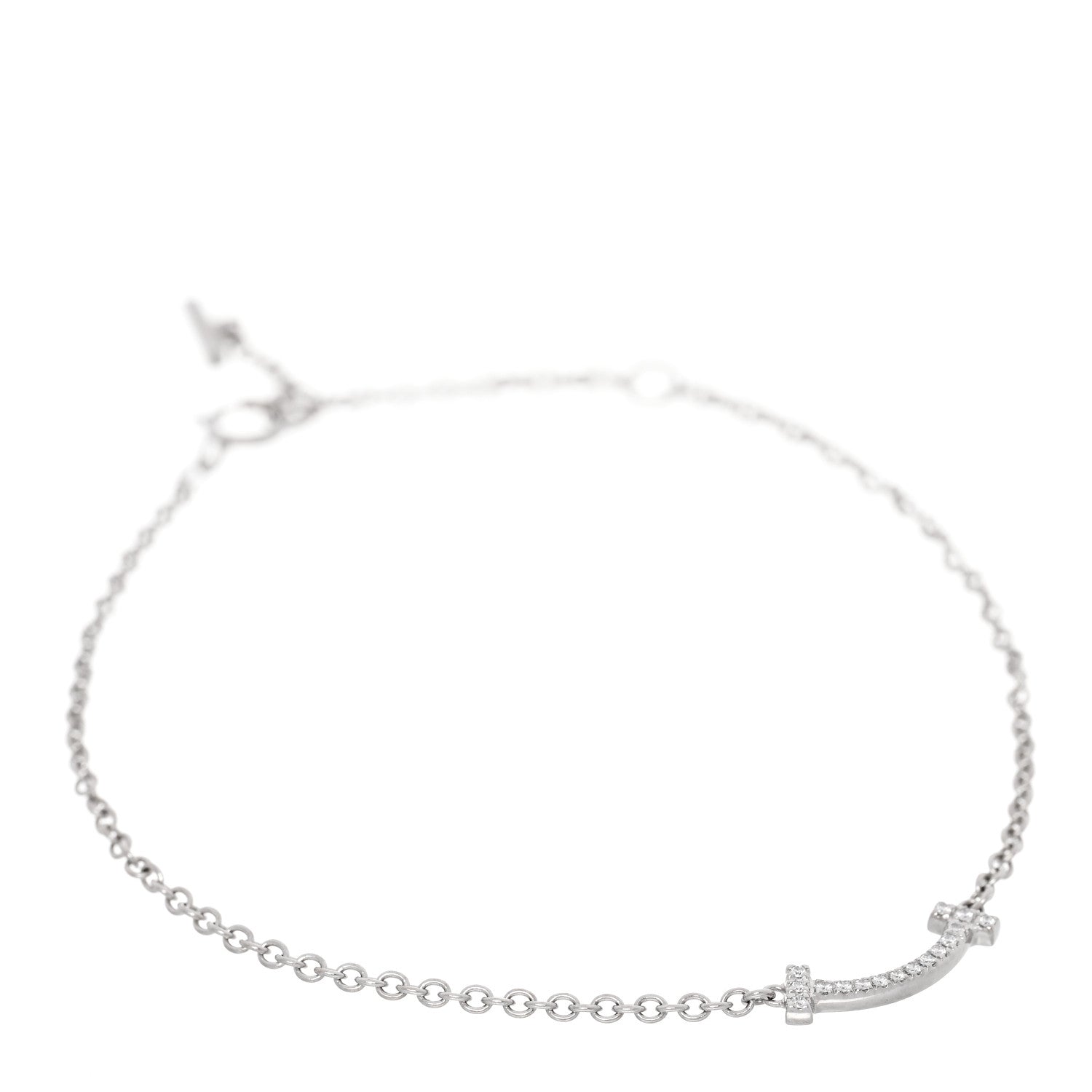 Tiffany 18K White Gold Diamond Mini T Smile Bracelet 1 of 4