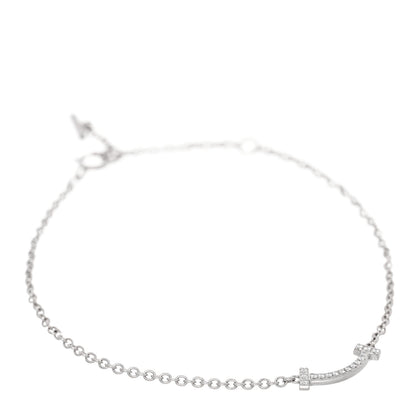 Tiffany 18K White Gold Diamond Mini T Smile Bracelet 1 of 4