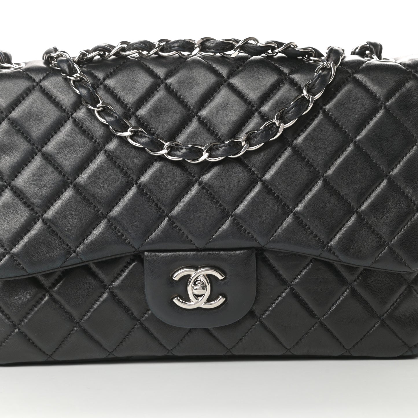Lambskin Quilted Jumbo Single Flap Black